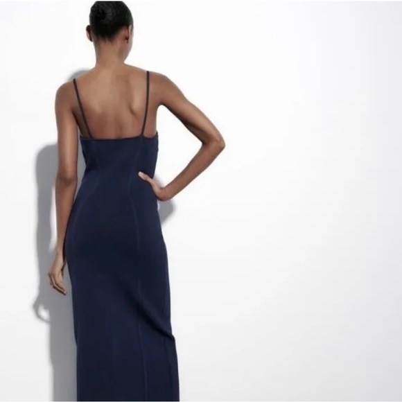 Zara Dress Fitted Knit Dress Navy Blue - Picture 3 of 4